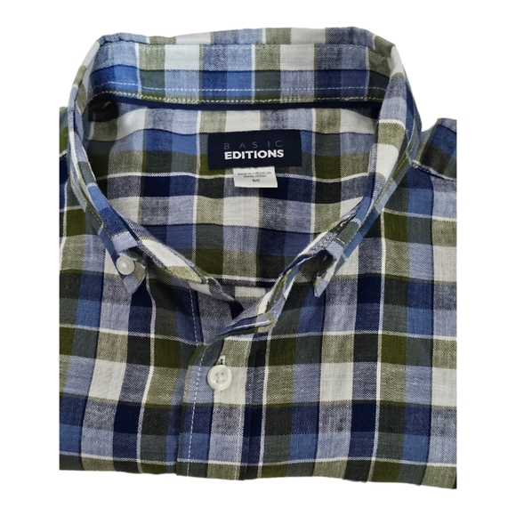 BASIC EDITIONS Men's  Button-down Plaid Short Sleeve Short M - Picture 3 of 6